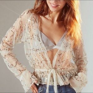 Urban Outfitters Stevie Sheer Sequin Front Tie Top Size XL
